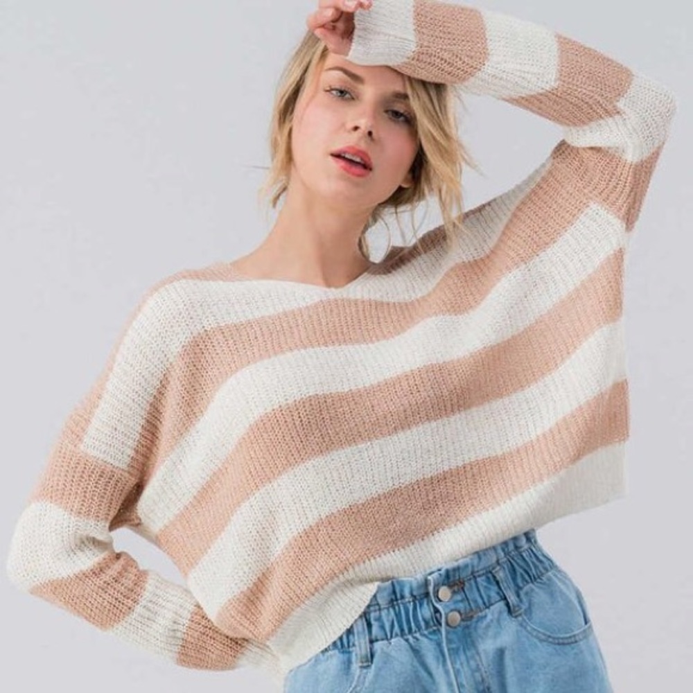 LOOSE KNIT STRIPED DOLMAN SWEATER